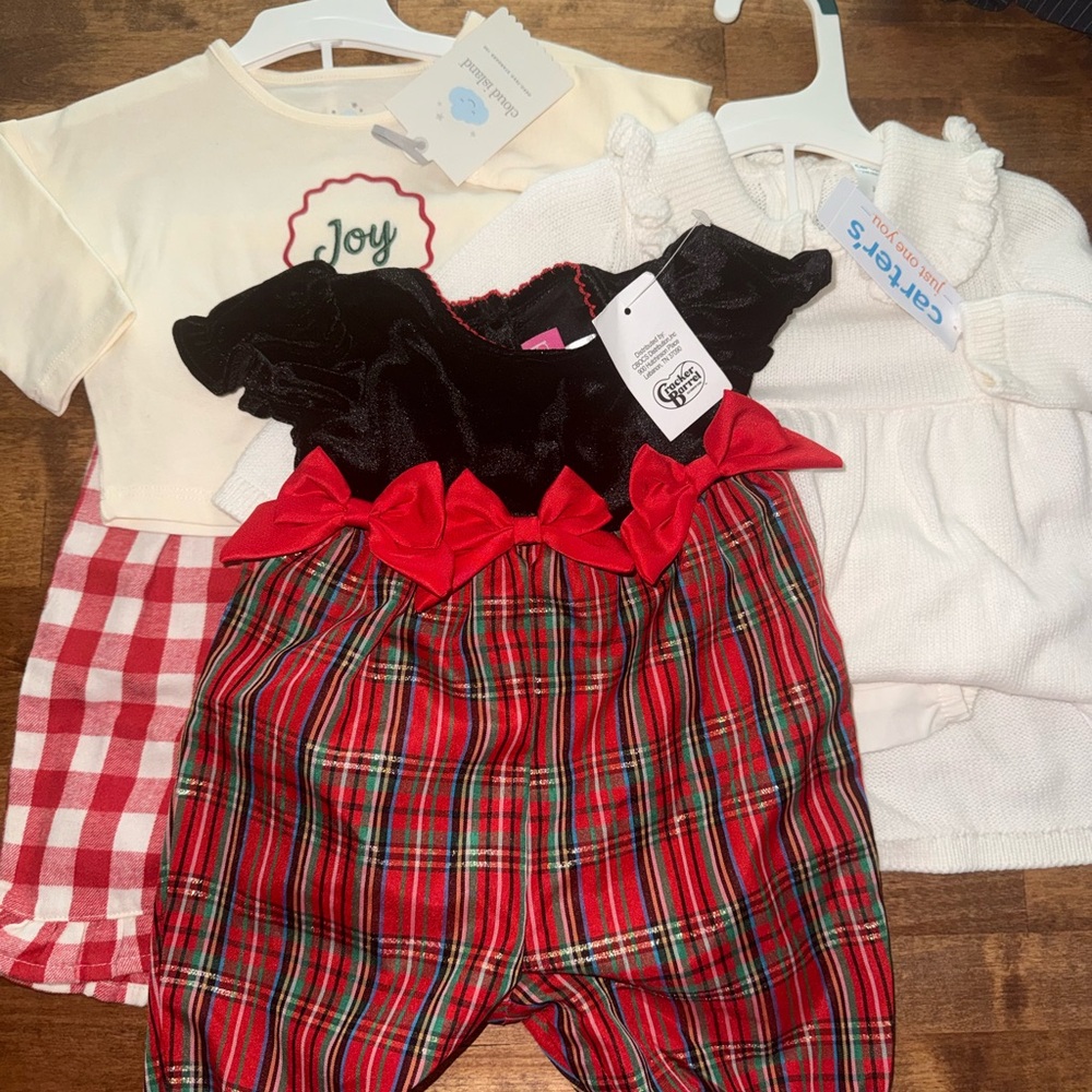 Plaid Baby Outfit with Red Bow